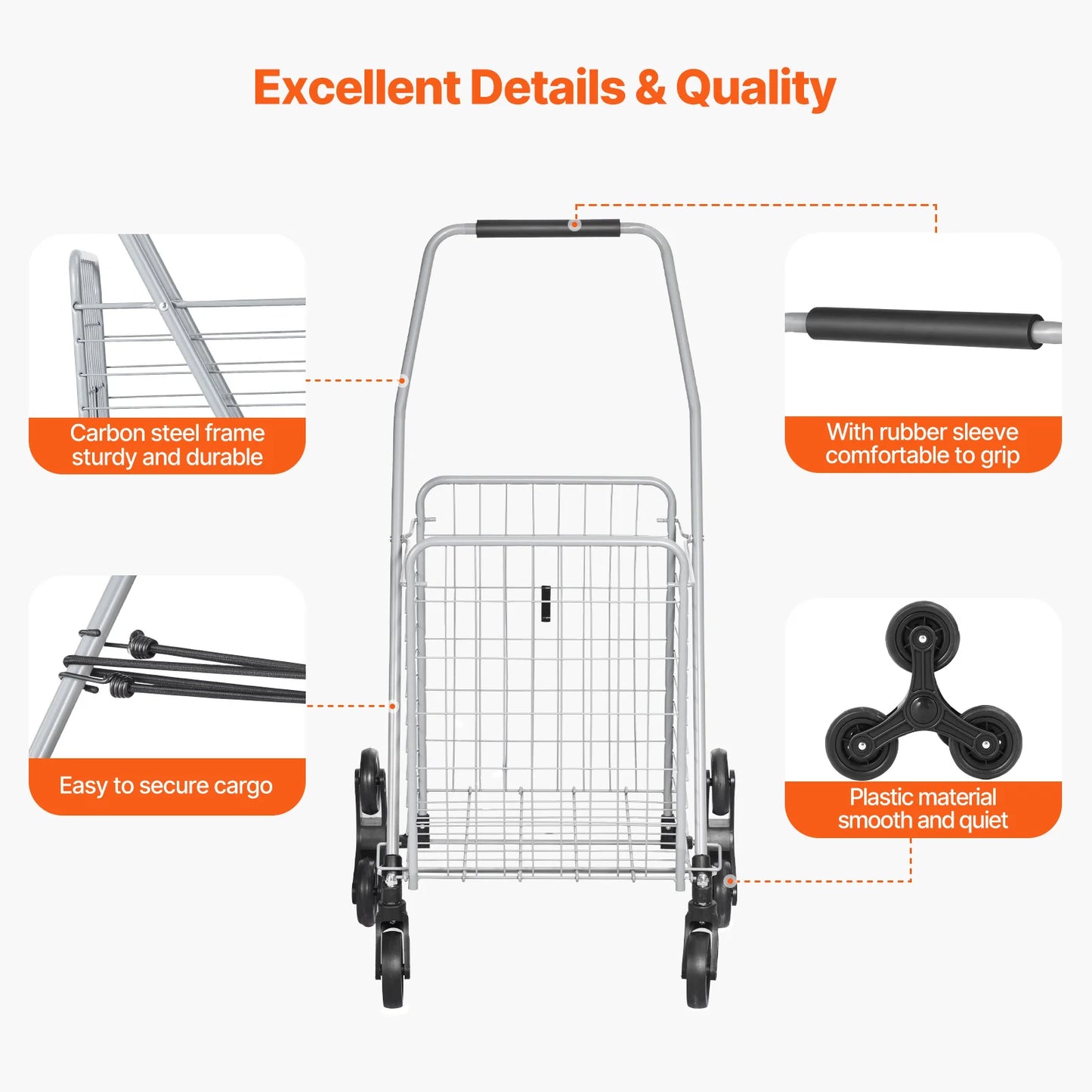 SucceBuy Folding Stair Climbing Shopping Cart With Wheels And Storage