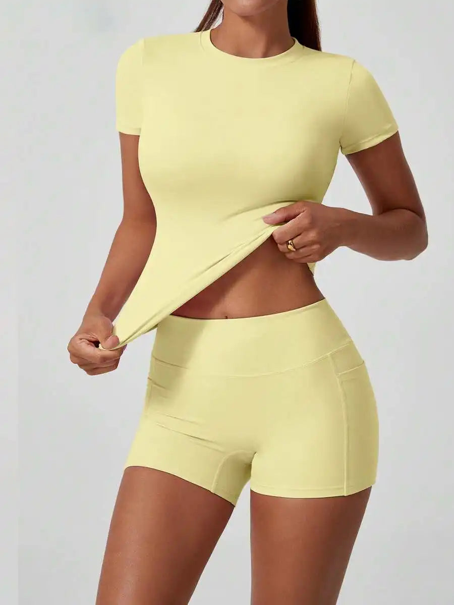 Women's Seamless High Waist Tummy Control Yoga Shorts Set