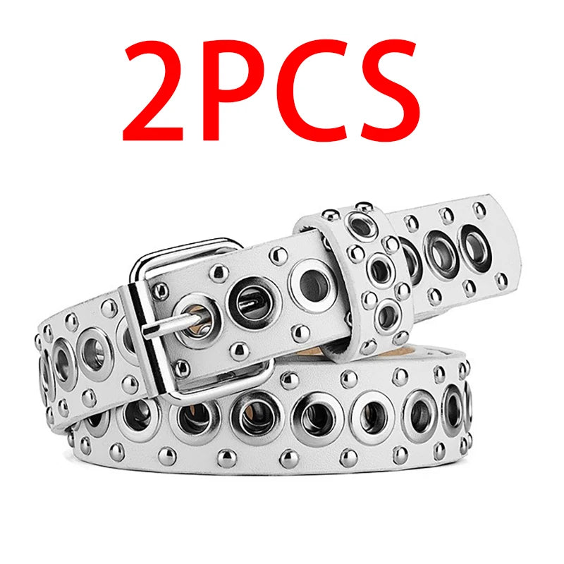 Womens Rivet Thin Belt With Needle Buckle Fashionable Y2K Style