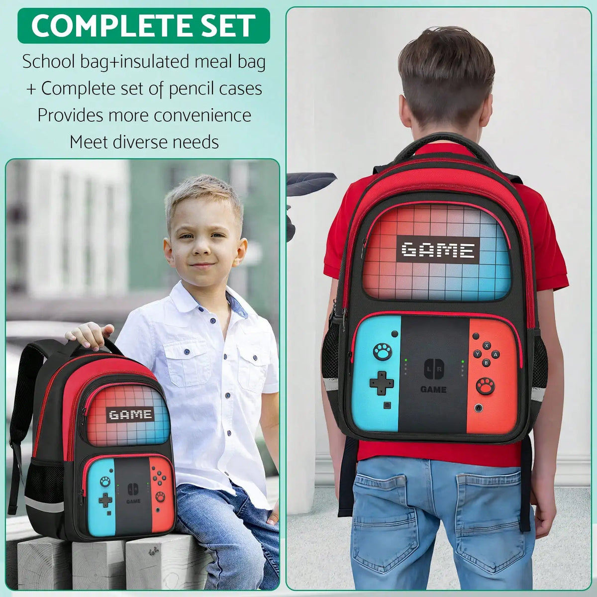 Kids Student Gamer Backpack Lightweight School Bookbag