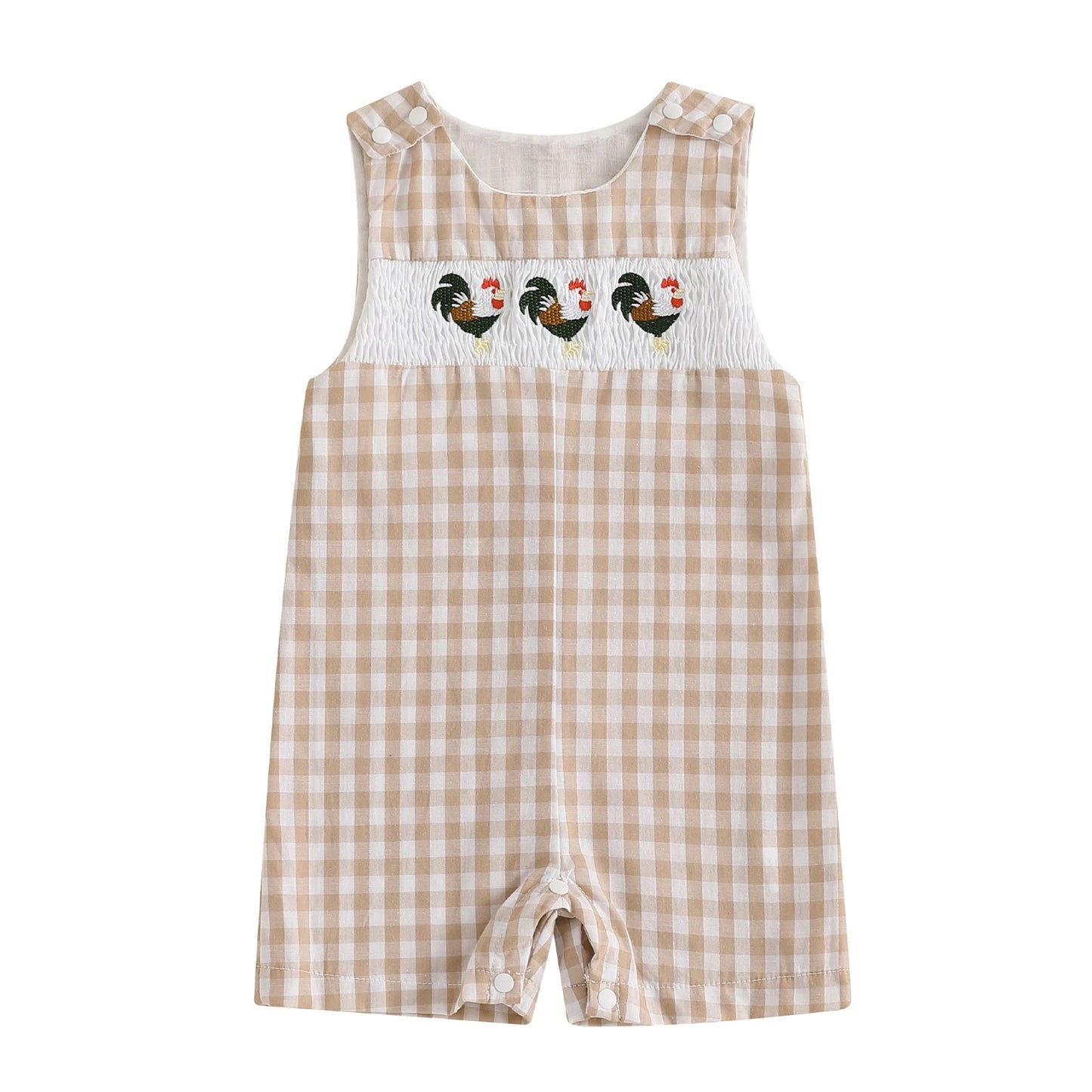 Cotton Polyester Baby Romper With Embroidery And Buttons