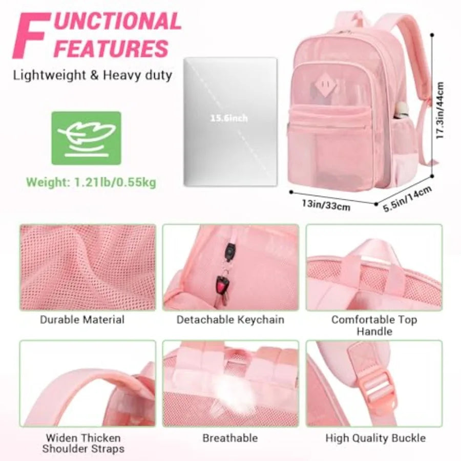 Heavy Duty Transparent Mesh Backpack For School And Sports