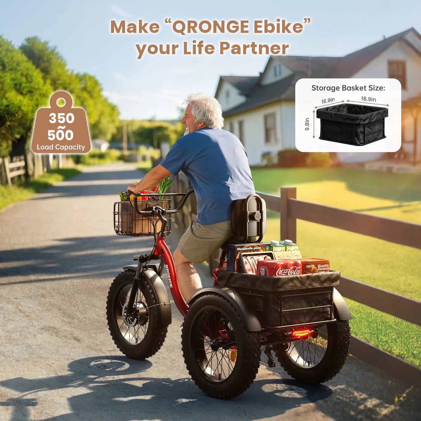 Qronge 960W Peak Motor Adult Folding Electric Tricycle
