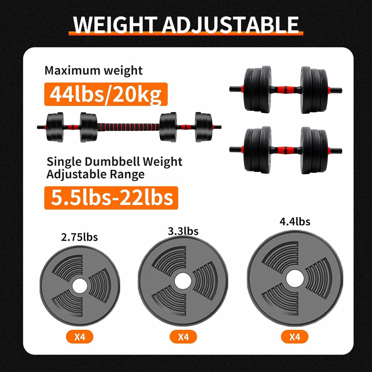 Adjustable Dumbbell Barbell Weight Set For Home Gym Fitness