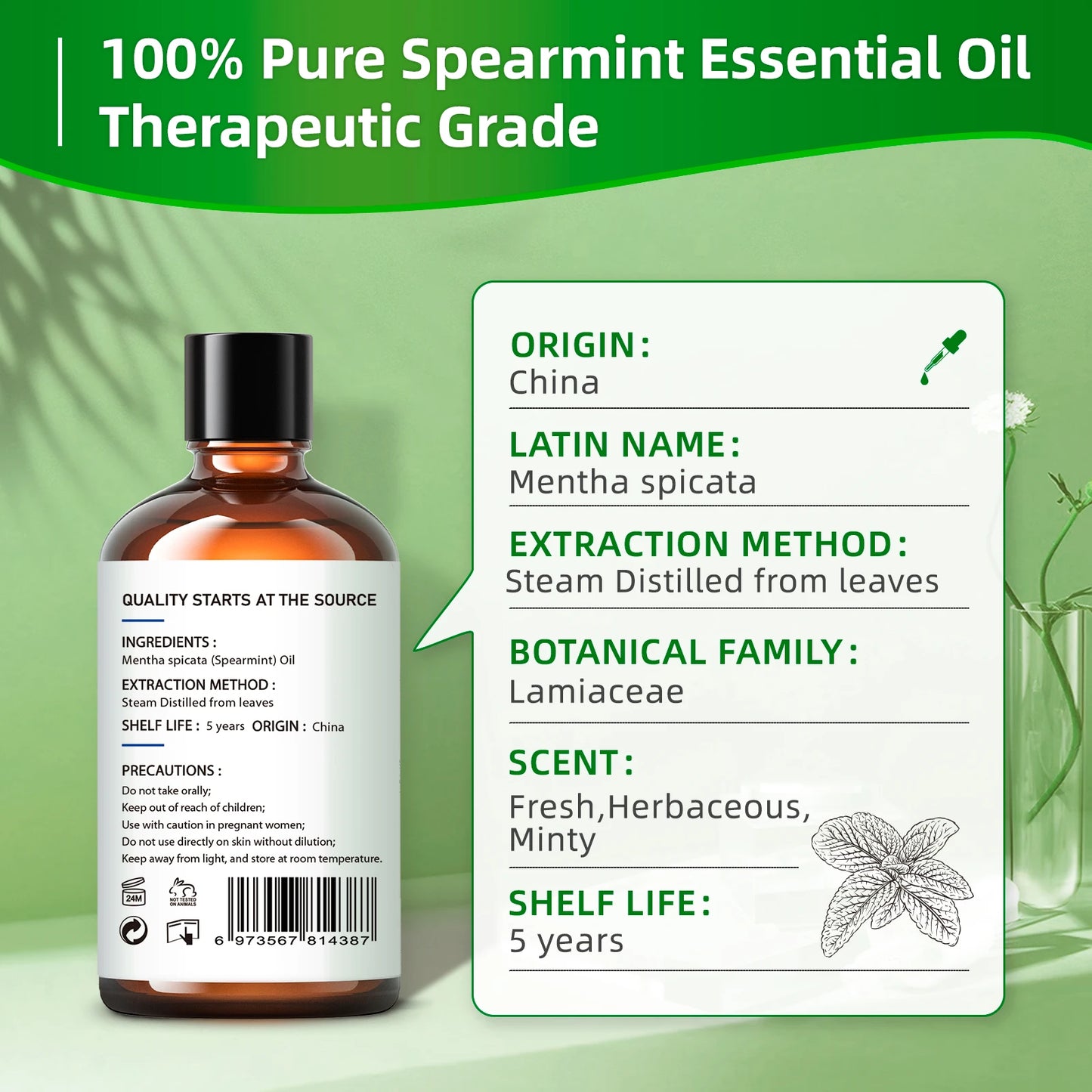 HIQILI Spearmint Vanilla Rose Cinnamon Lemon Essential Oil