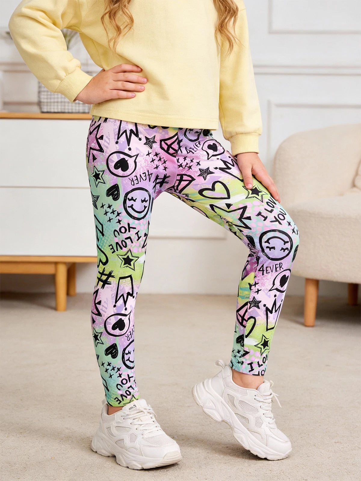 Girls 6 Pack Assorted Tie Dye Stretchy Kids Leggings