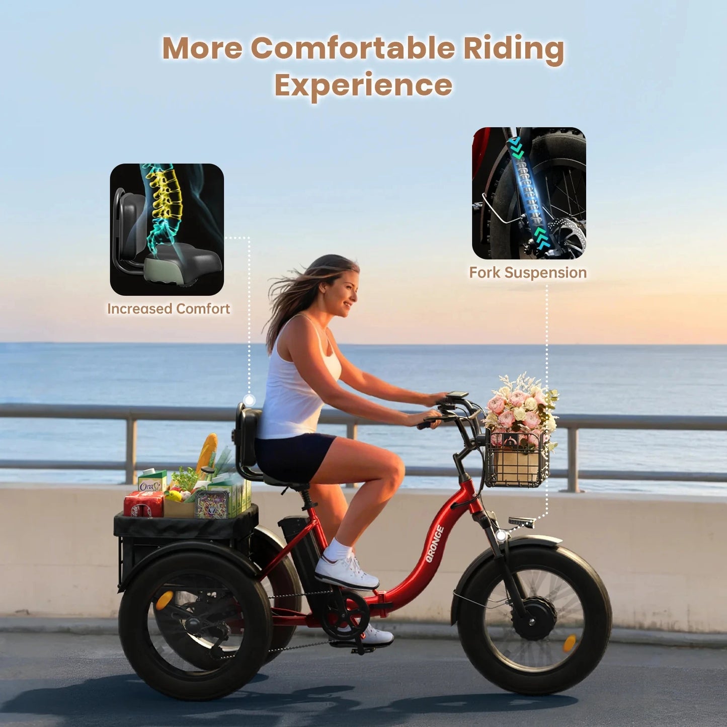 Qronge 960W Peak Motor Adult Folding Electric Tricycle