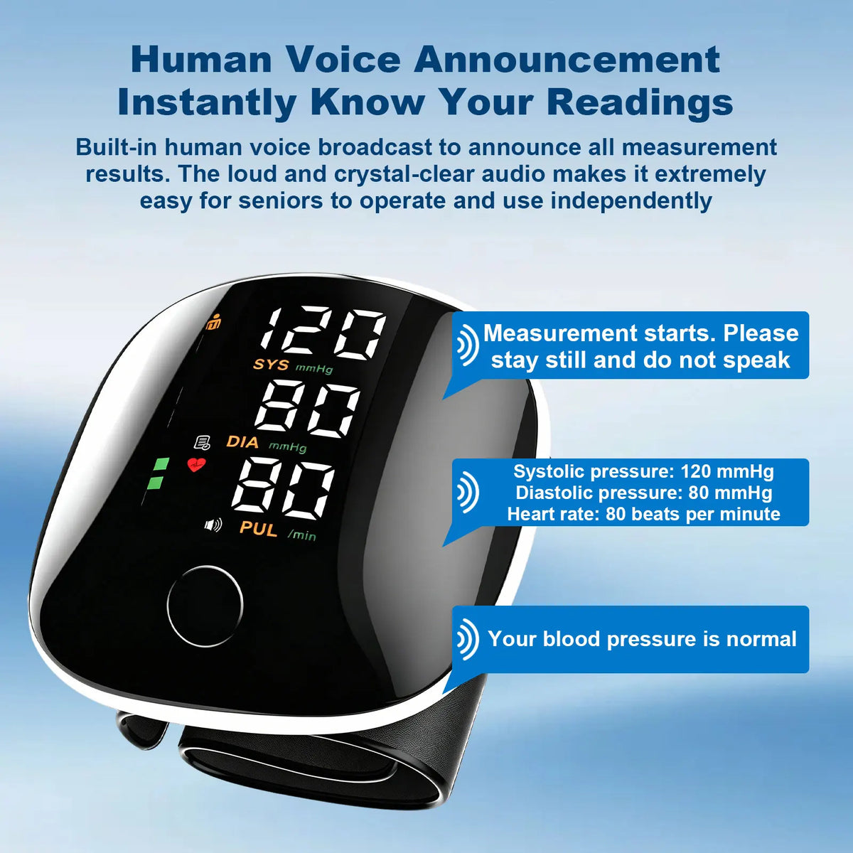 Rechargeable Wrist Blood Pressure Monitor With Voice And Heart Rate