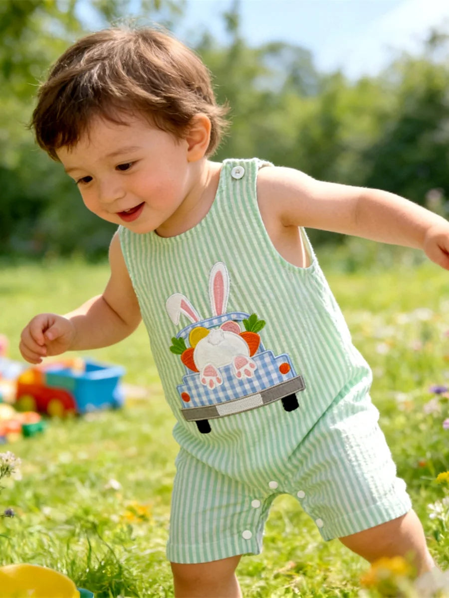 Cotton Polyester Baby Romper With Embroidery And Buttons