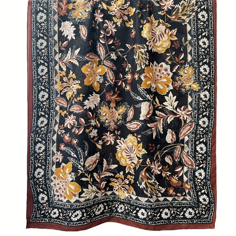 Retro Floral Long Scarf Breathable Soft Shawl Unisex Outerwear