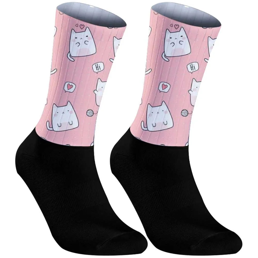 Pink Cat Men's Outdoor Compression Racing Cycling Socks