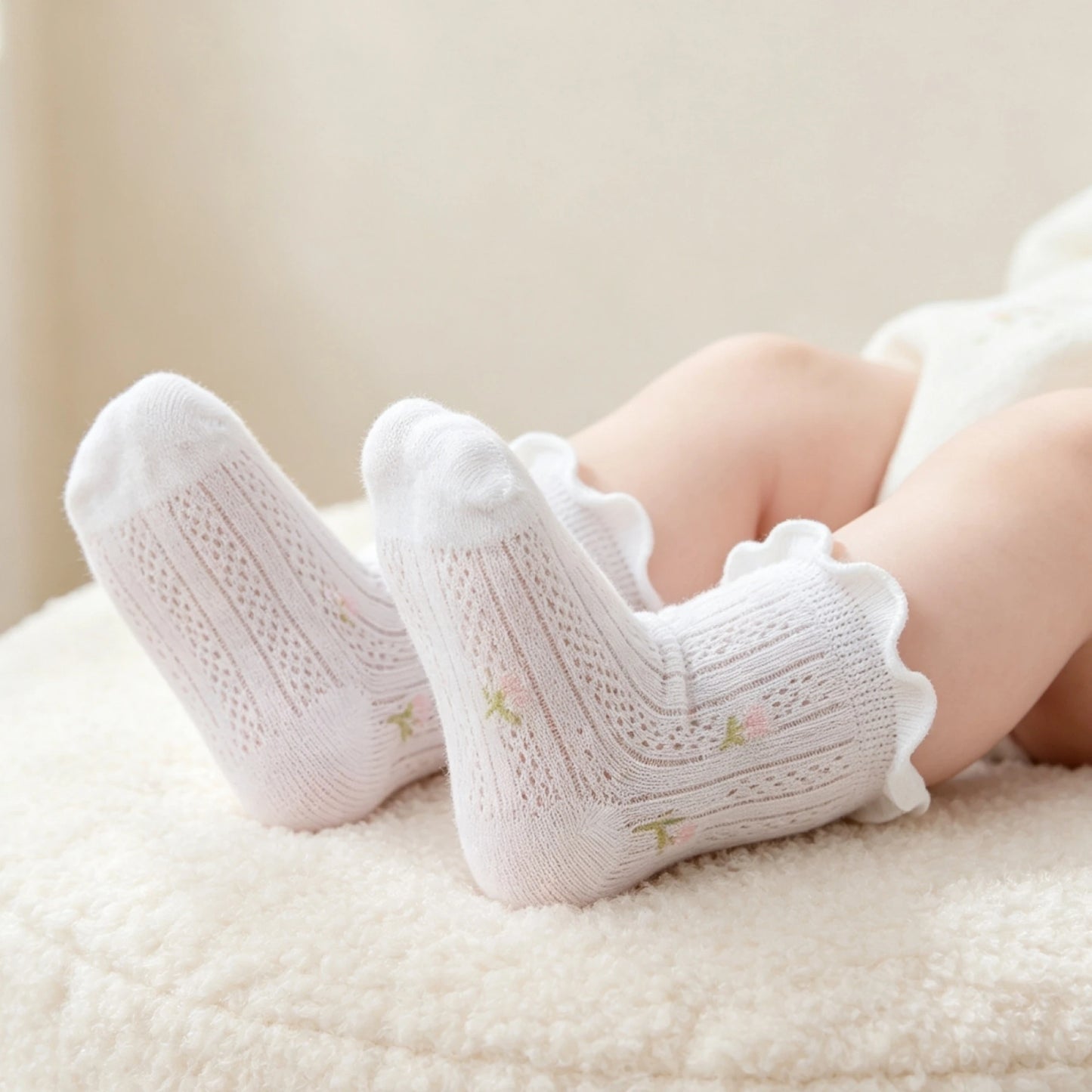 Soft Breathable Floral Mesh Crew Socks For Baby Girls