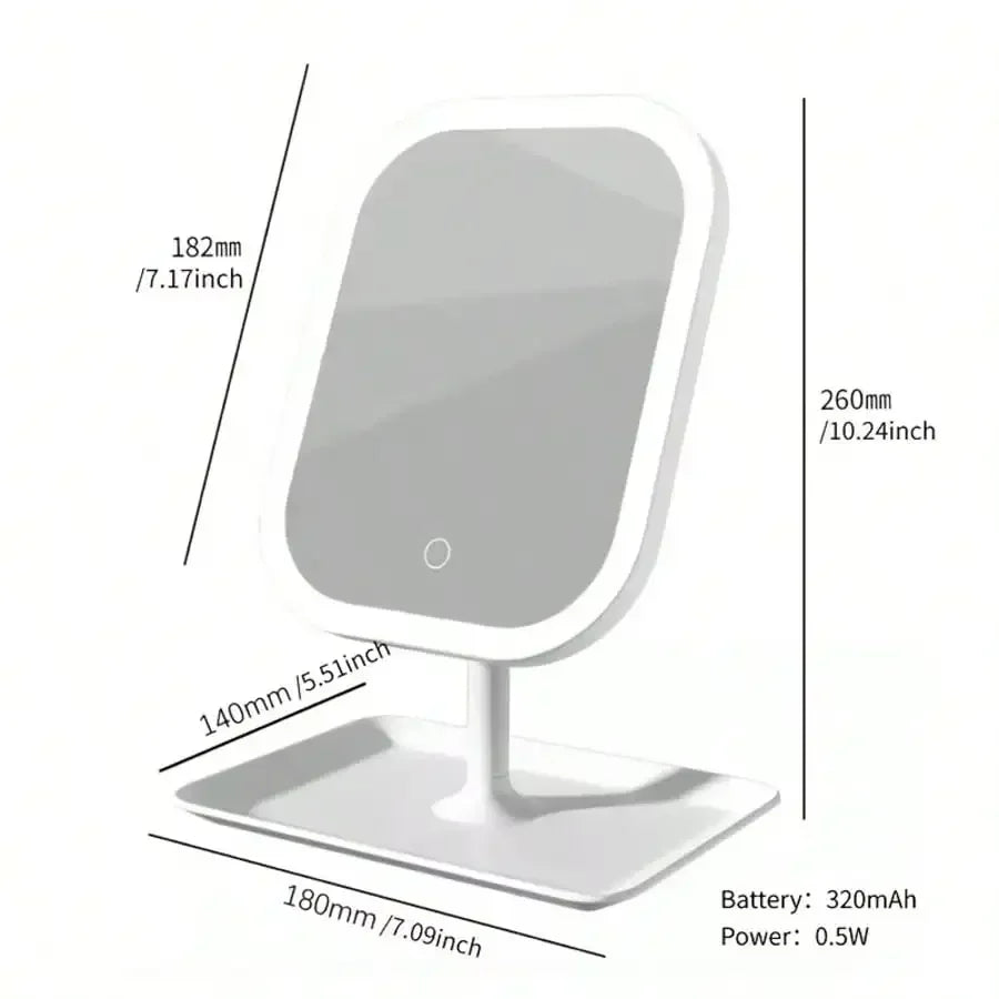 LED Touch Control Portable Foldable Makeup Mirror With Storage Base