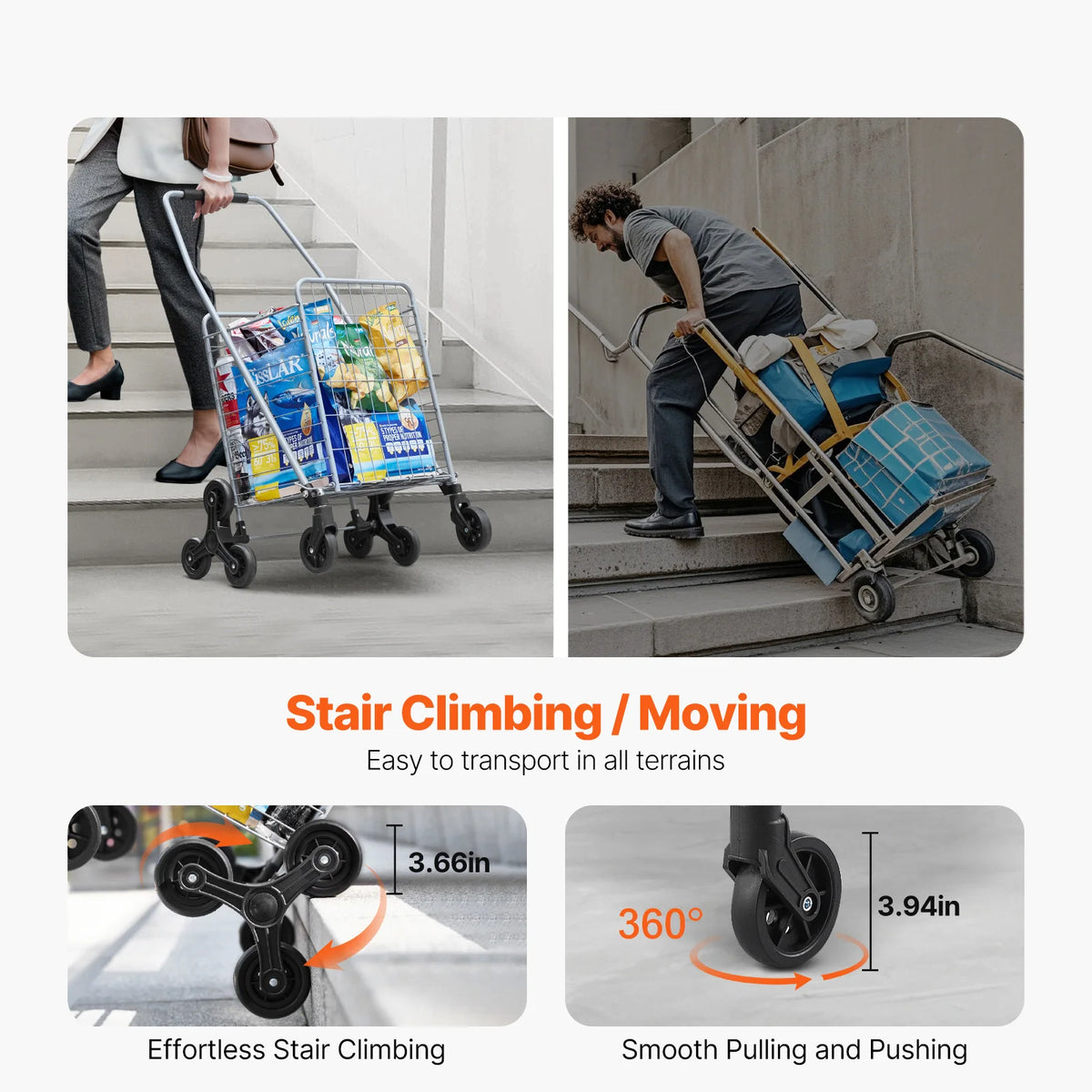 SucceBuy Folding Stair Climbing Shopping Cart With Wheels And Storage
