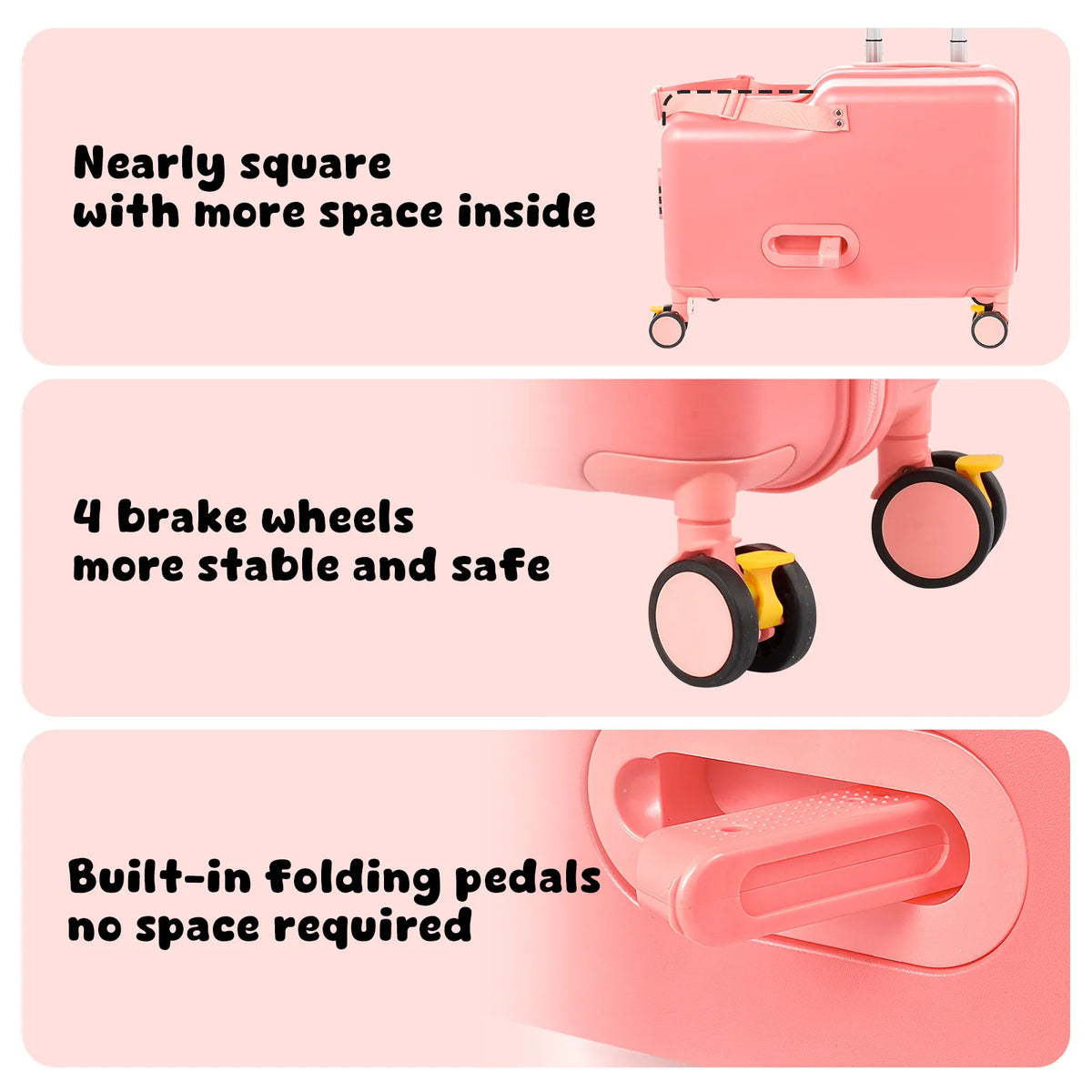Kids Ride On Luggage With Foot Pedal And Safety Harness