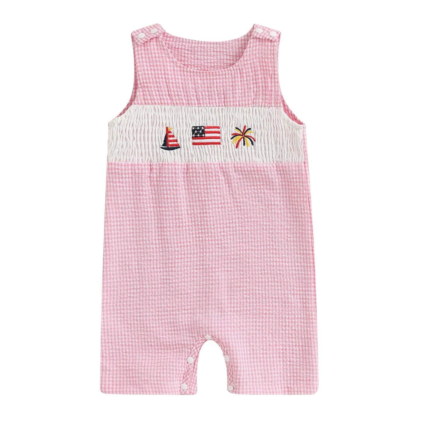 Cotton Polyester Baby Romper With Embroidery And Buttons