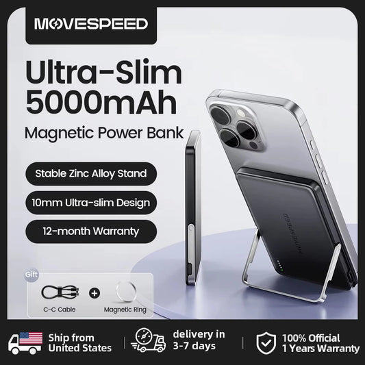 Movementspeed Magnetic Wireless Power Bank 5000 Mah With Stand For Magsafe