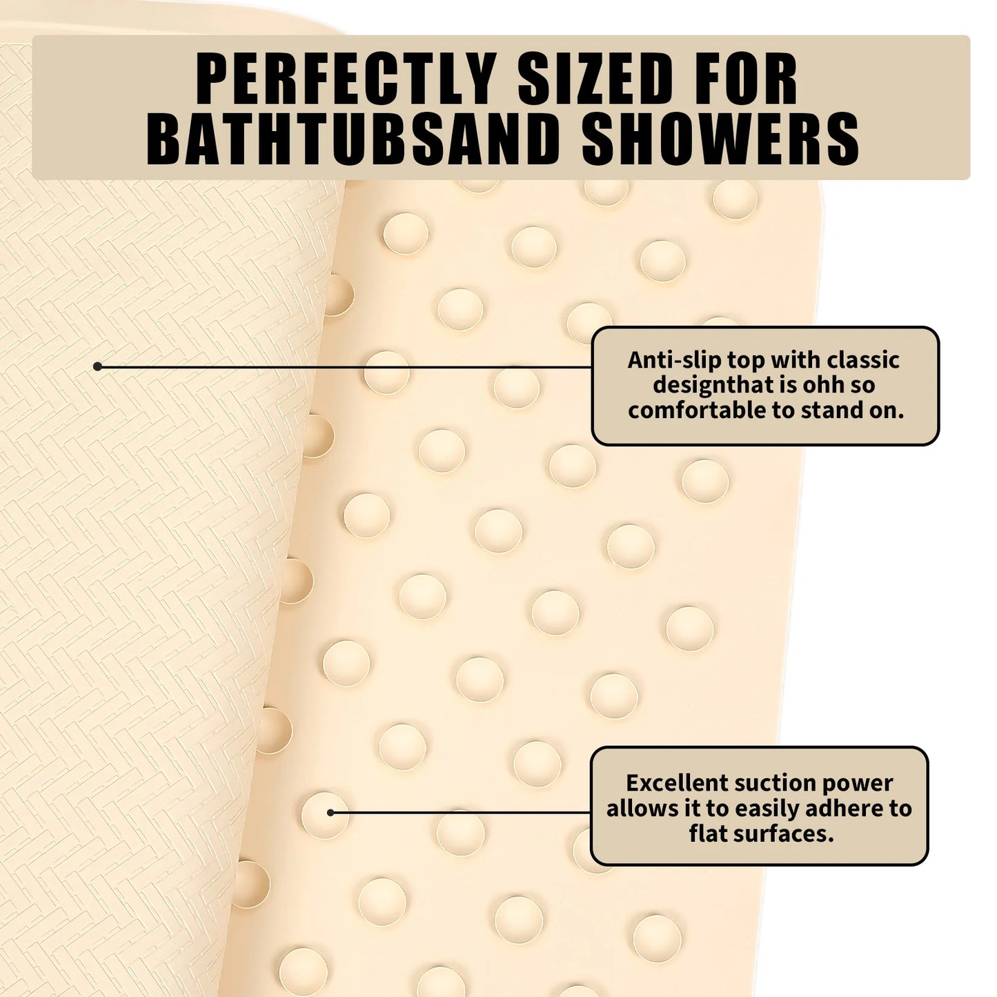 Non Slip Rubber Bath Mat With Suction Cups For Showers