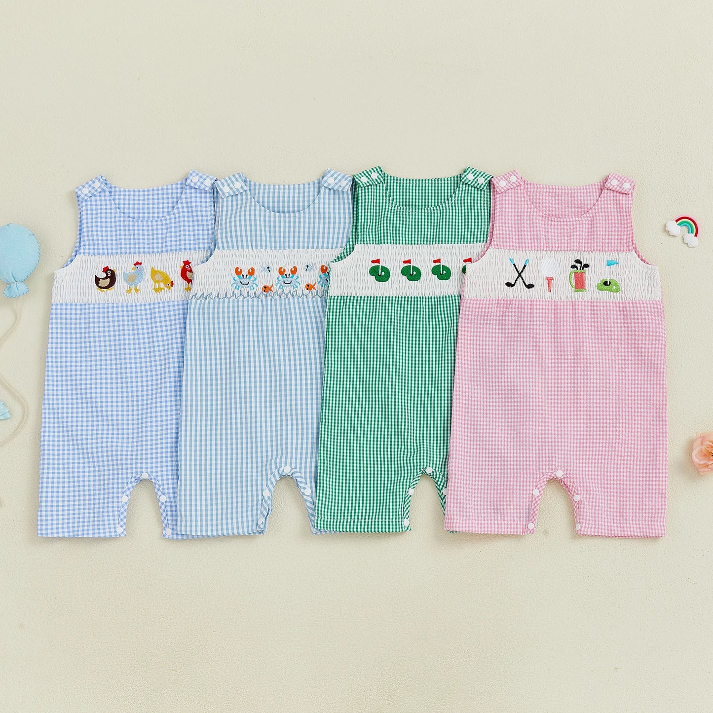 Cotton Polyester Baby Romper With Embroidery And Buttons