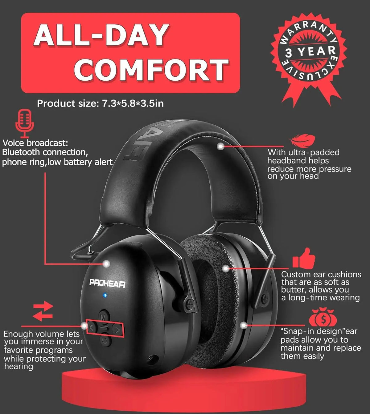 Prohear Bluetooth 5.0 Noise Reduction Safety Hearing Protection Headphones