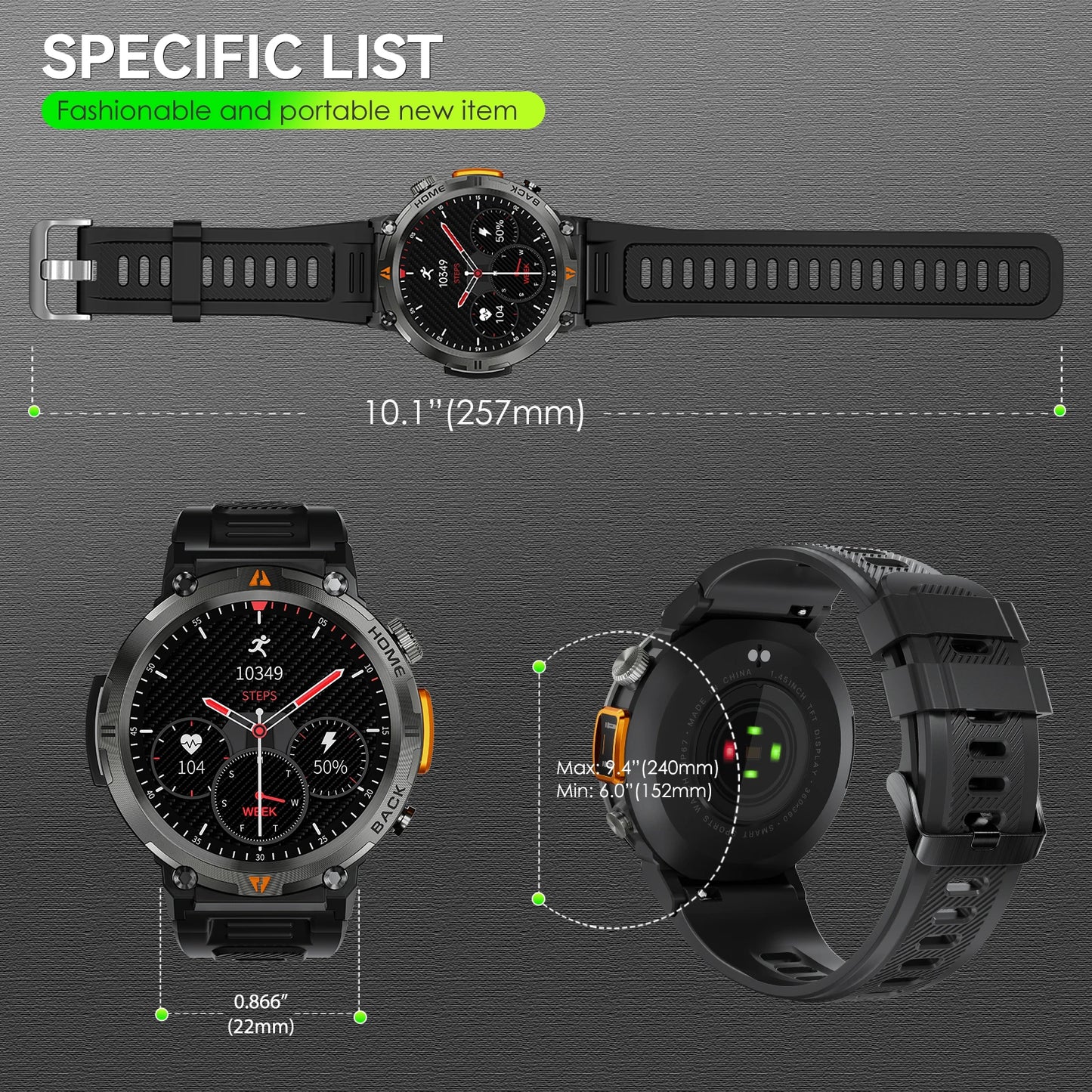 EIGIIS KE3 Bluetooth Smartwatch For Men With Heart Rate Monitor