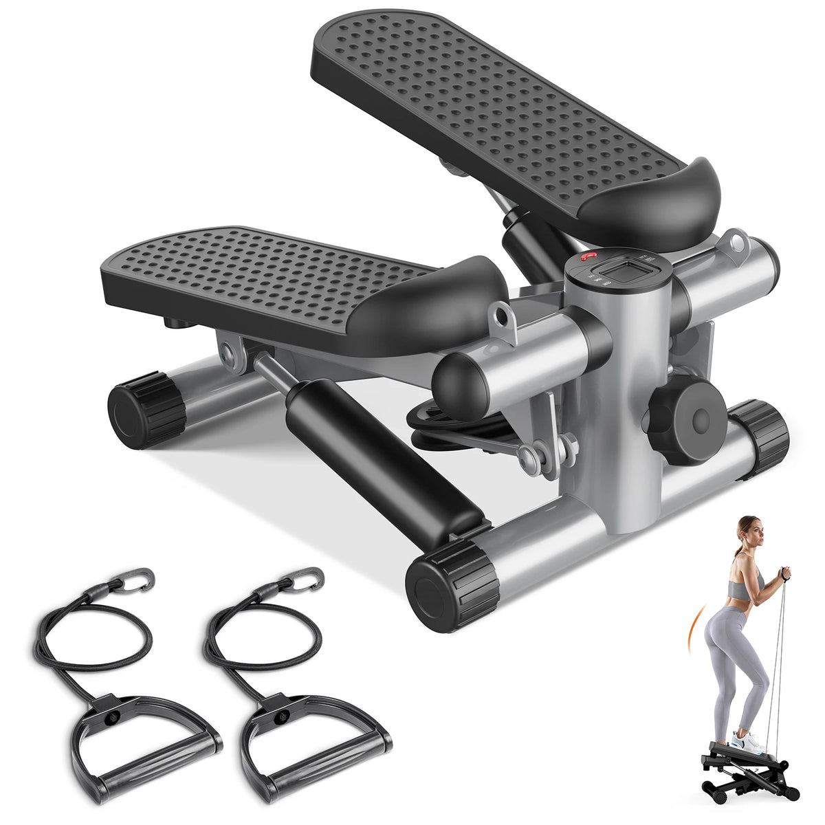 Compact Hydraulic Mini Stepper With Resistance Bands For Home Fitness