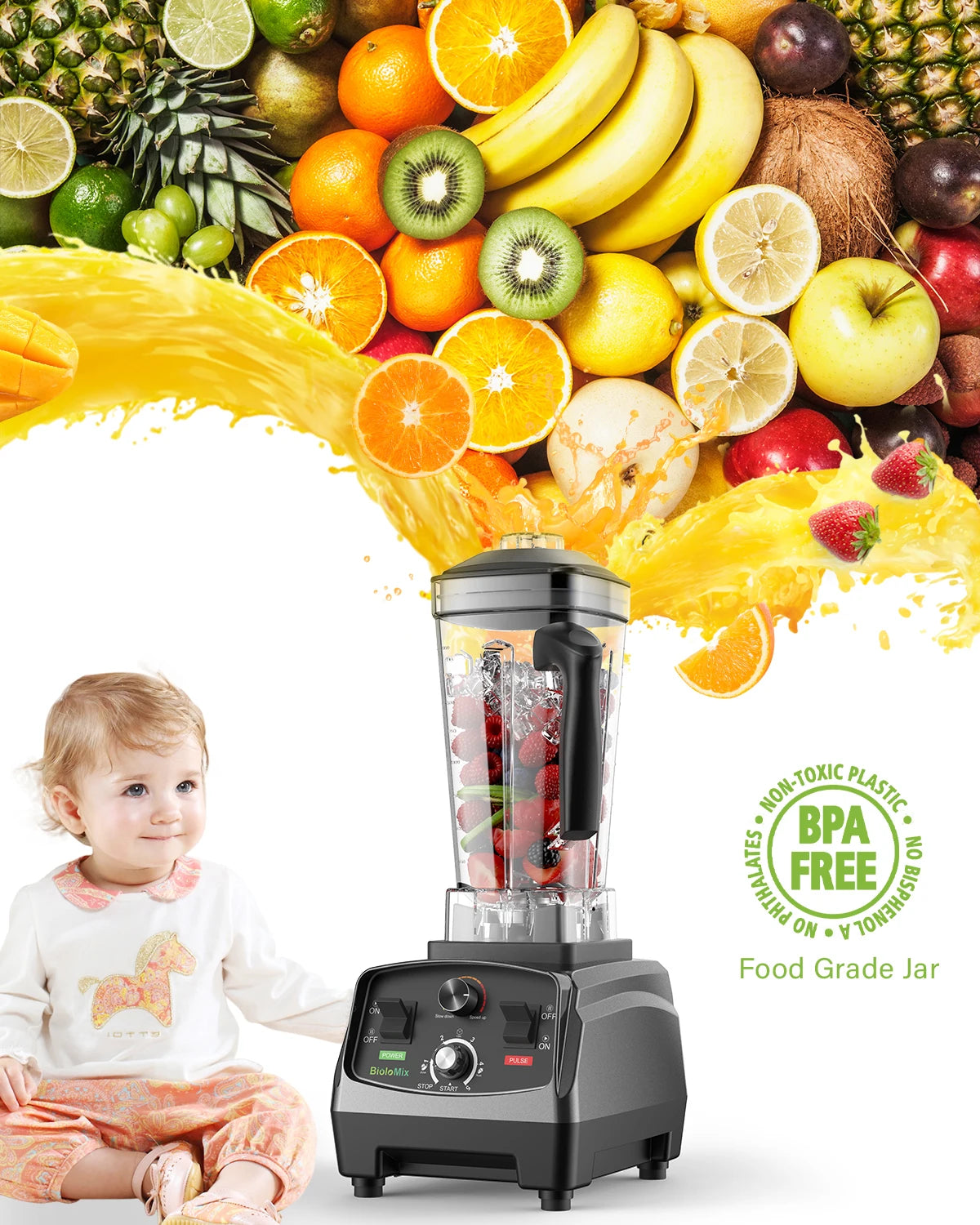 Biolomix Heavy Duty Timer Blender With Tritan Mixing Jar