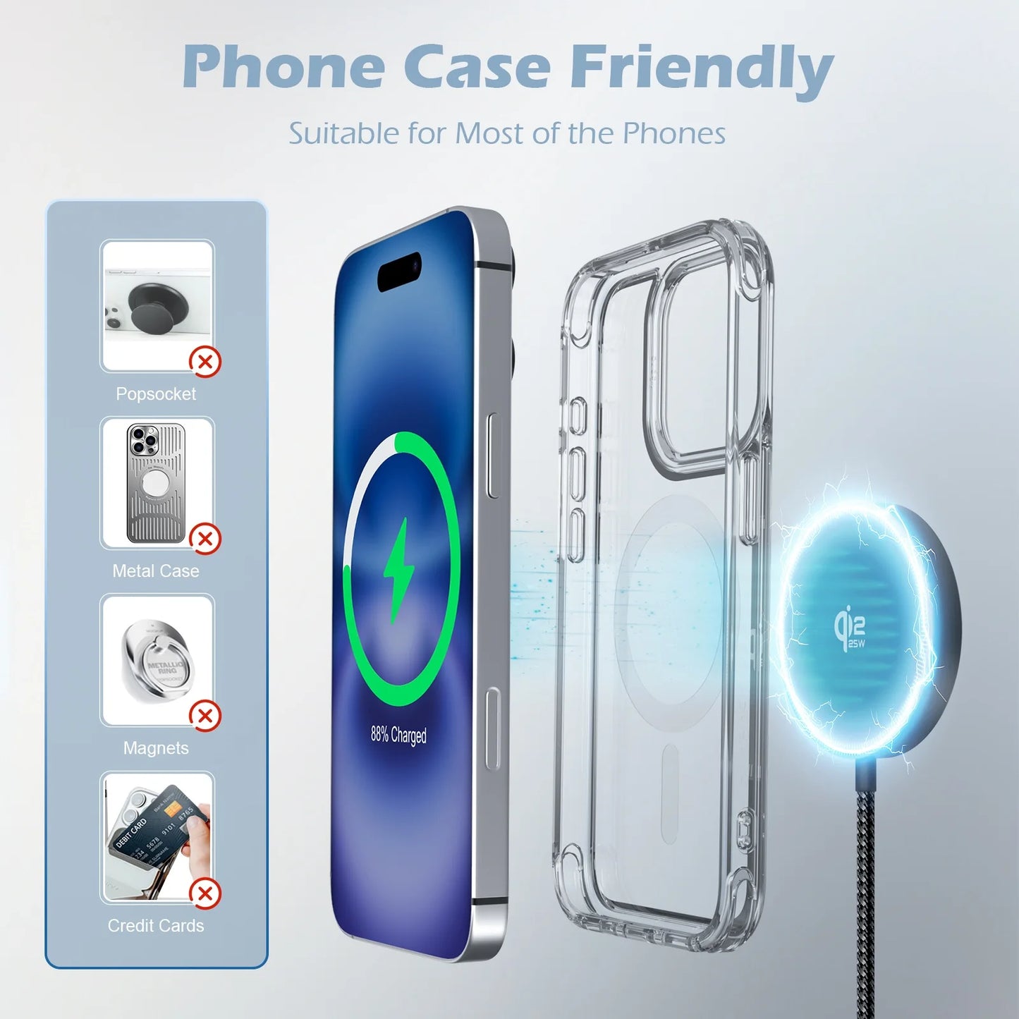 Magnetic Wireless Charger Fast Charging Pad With Cable For iPhone