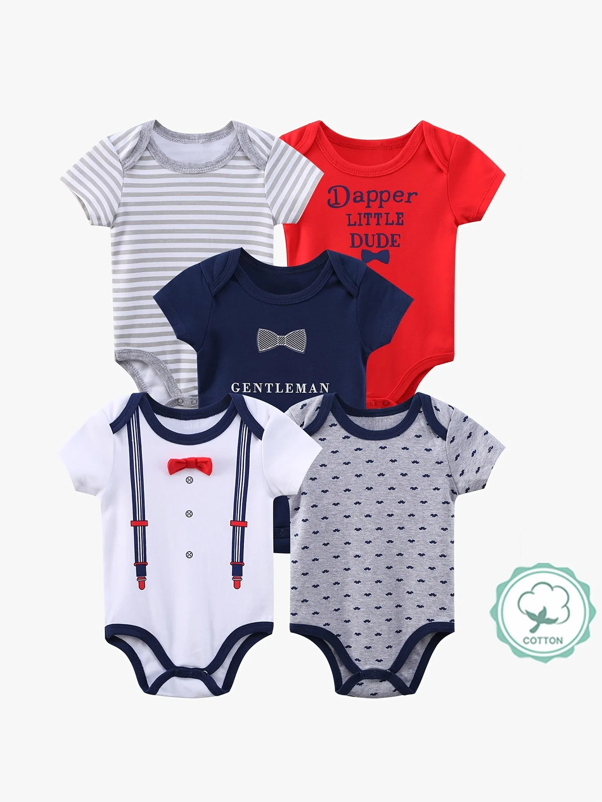 Baby Boys Cotton Short Sleeve Romper Set With Bow Tie
