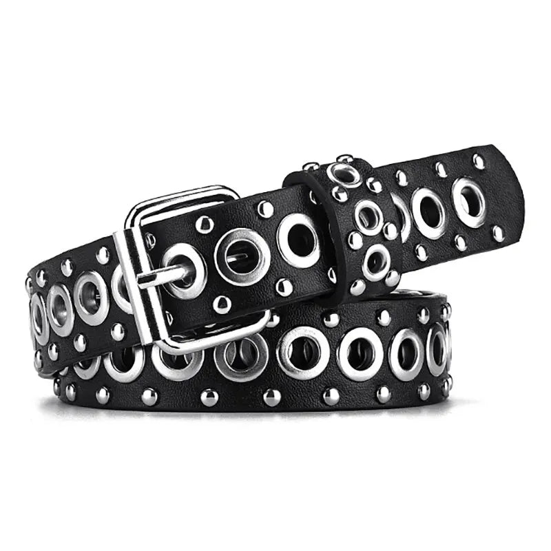 Womens Rivet Thin Belt With Needle Buckle Fashionable Y2K Style