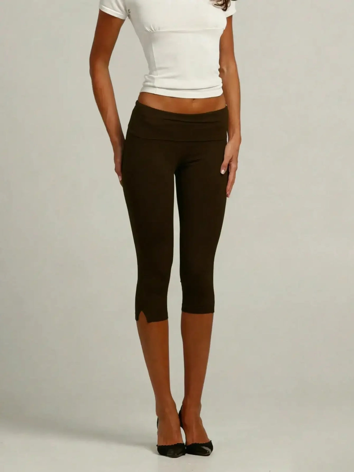 Y2K Low Waist Capri Leggings With Fold Over Split Hem