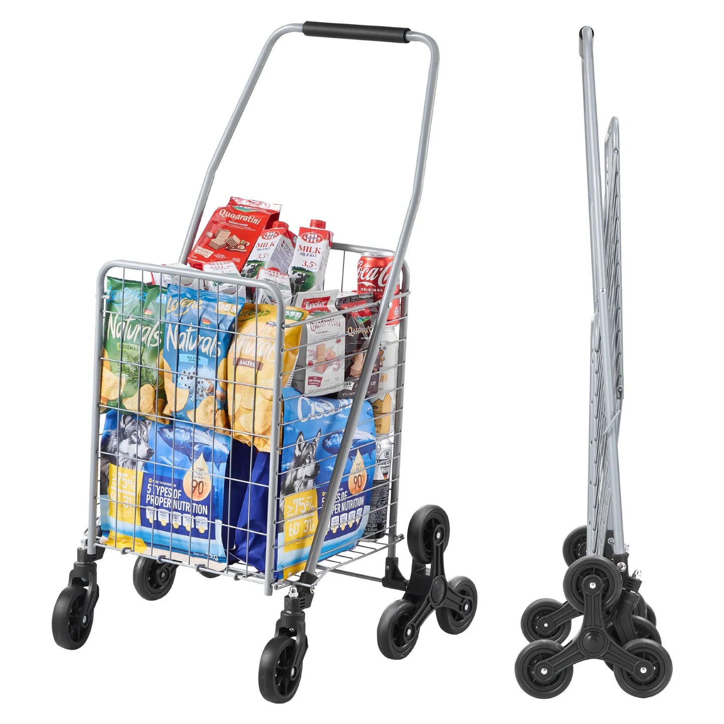 SucceBuy Folding Stair Climbing Shopping Cart With Wheels And Storage