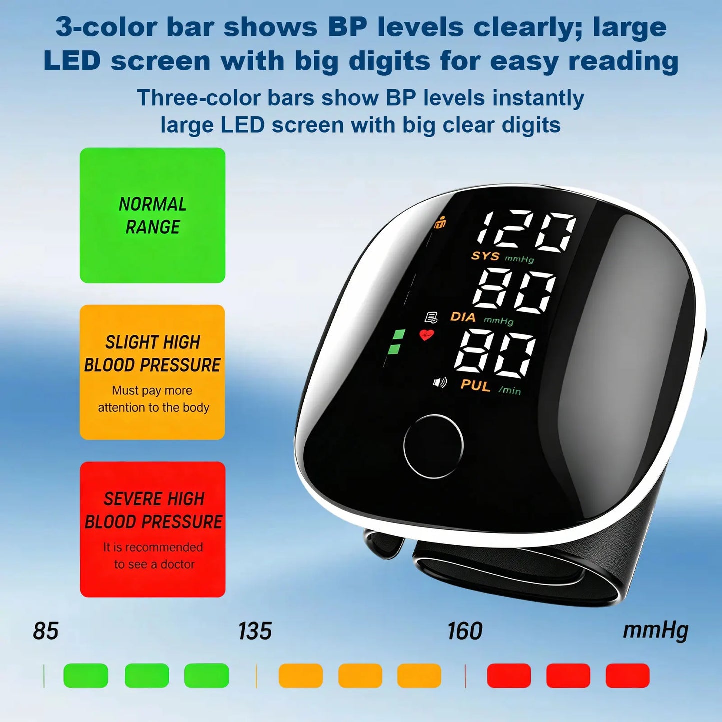 Rechargeable Wrist Blood Pressure Monitor With Voice And Heart Rate