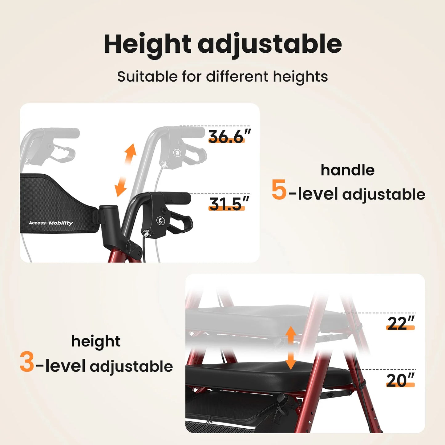 Maidesite Foldable Steel Rollator Walker With Seat For Seniors