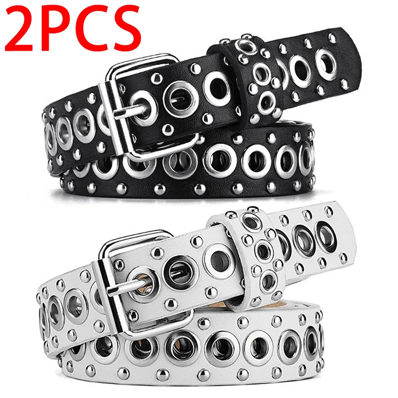 Womens Rivet Thin Belt With Needle Buckle Fashionable Y2K Style