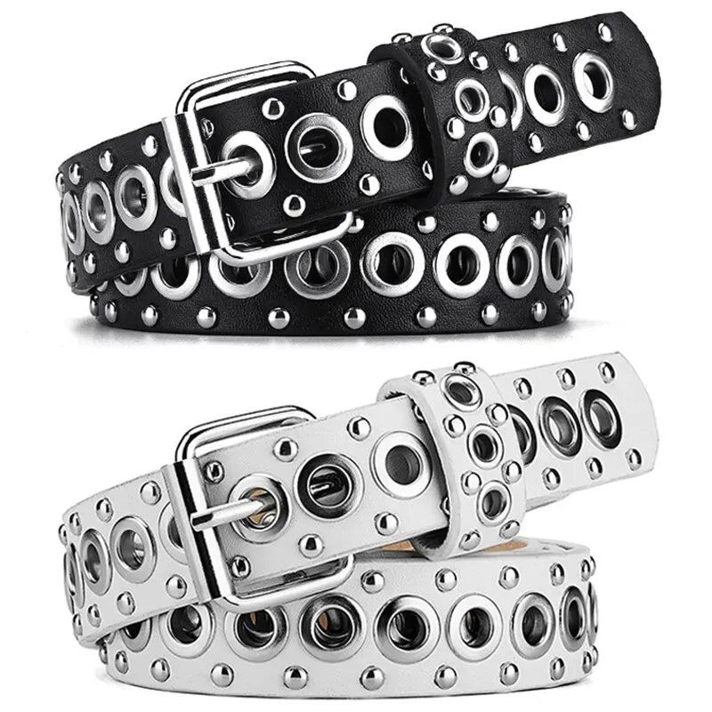 Womens Rivet Thin Belt With Needle Buckle Fashionable Y2K Style