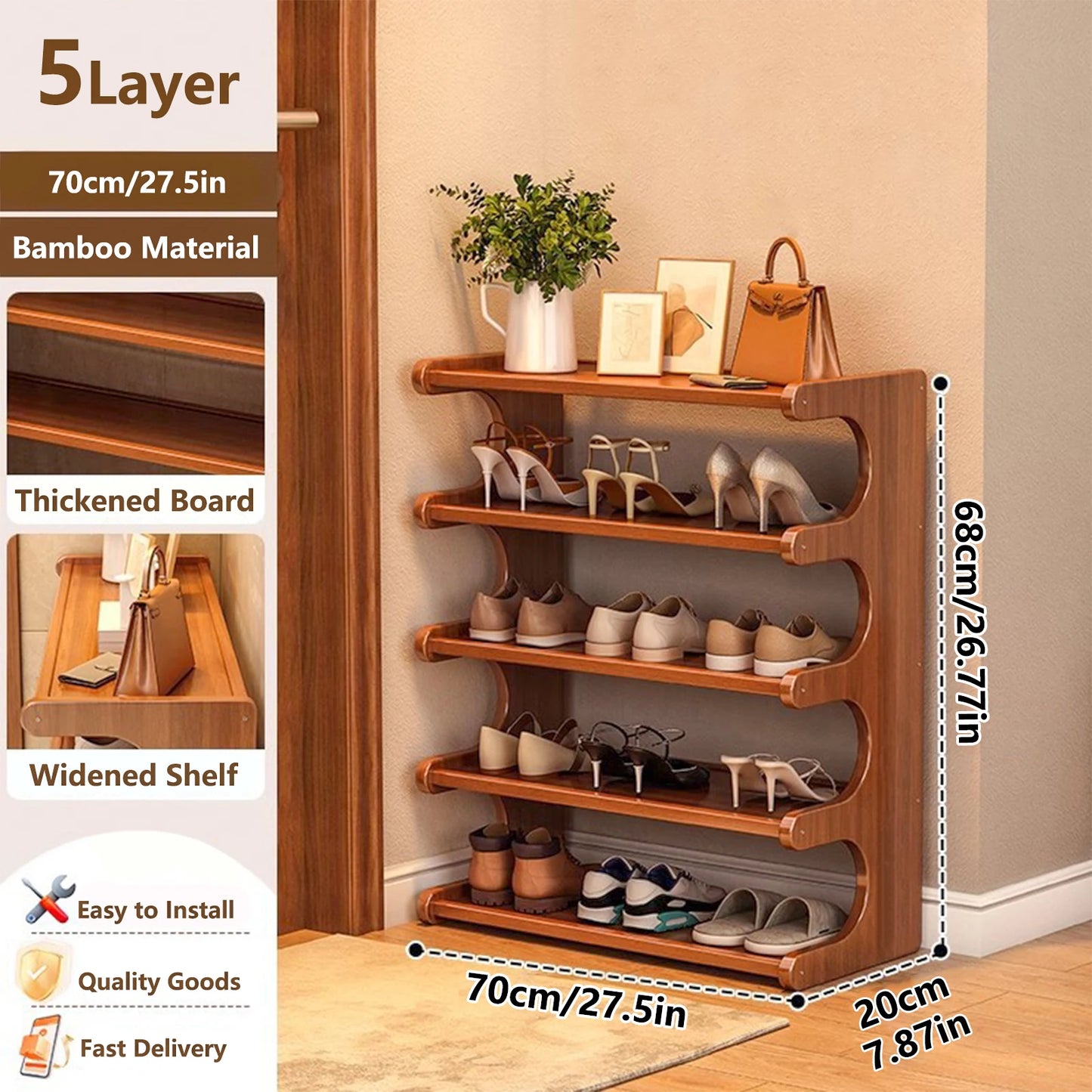 Premium Wood Grain Shoe Rack With Practical Multi Shelf Storage