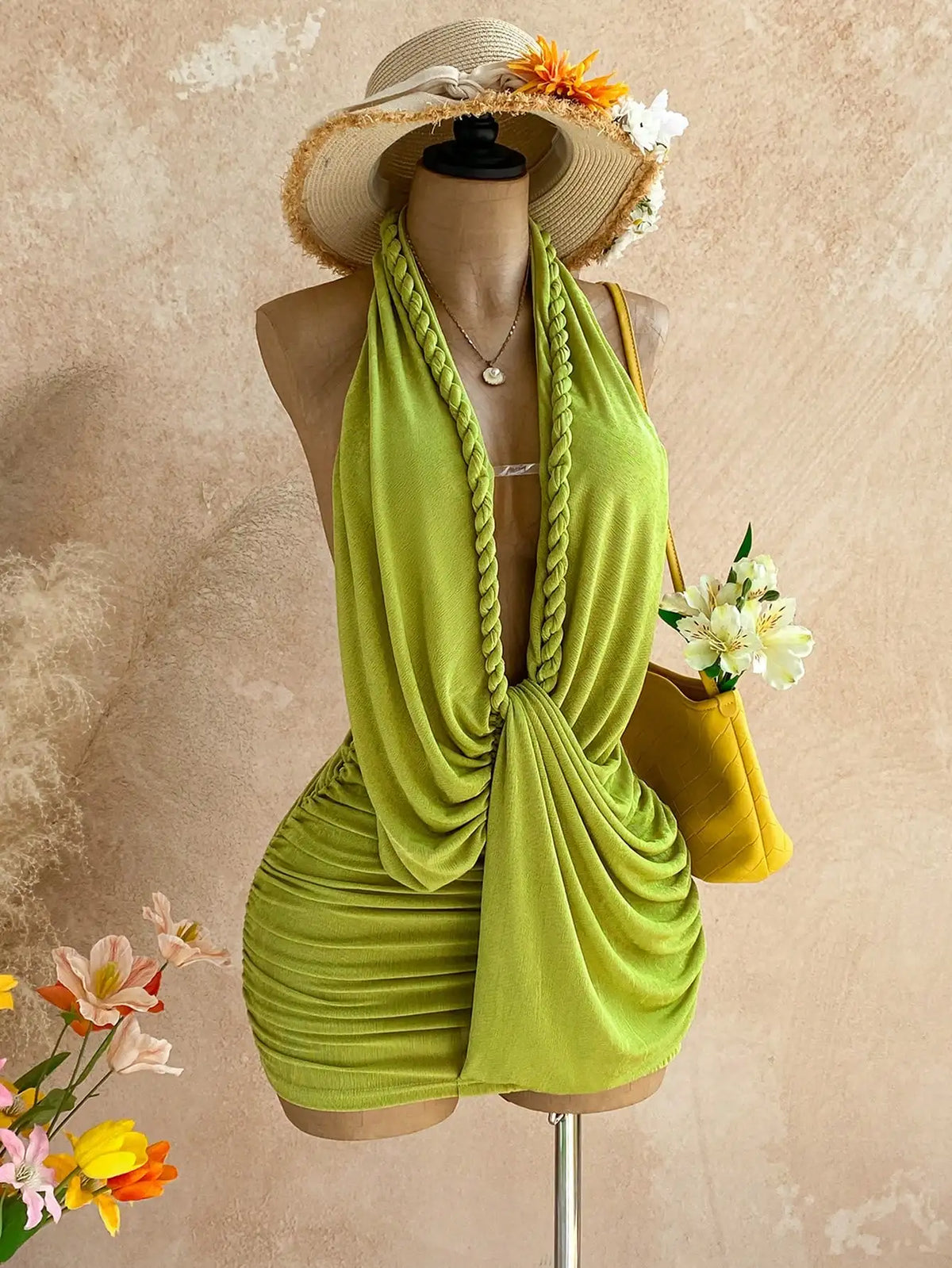 Women Halter Backless Mini Dress Summer Beach Vacation Style