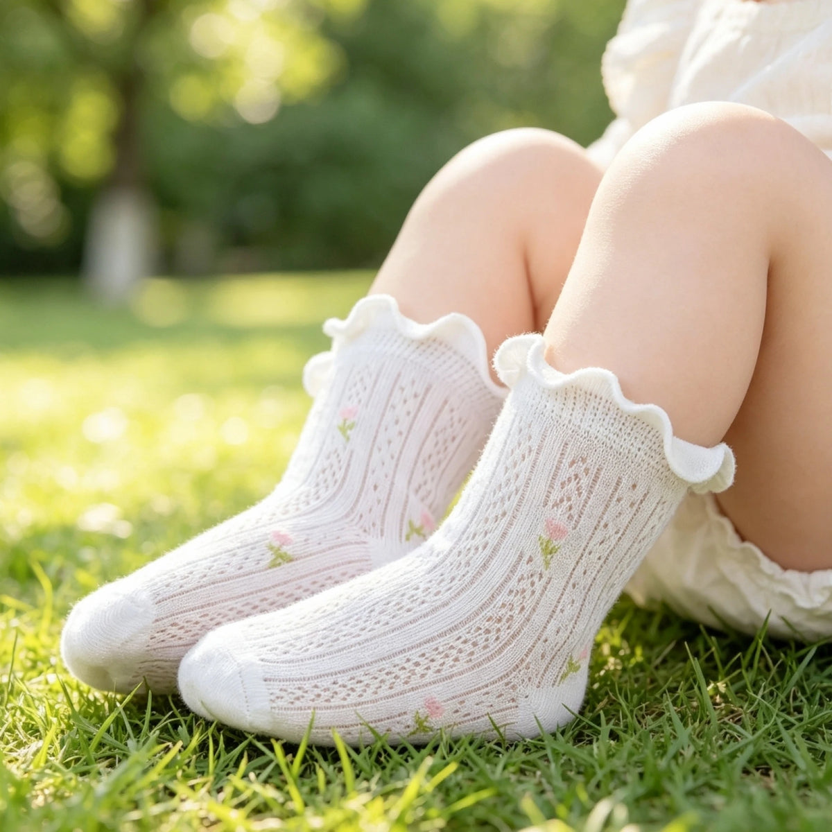 Soft Breathable Floral Mesh Crew Socks For Baby Girls