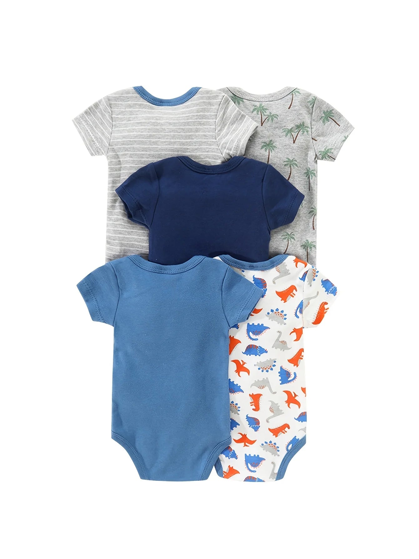 5pcs Baby Boy Dinosaur Romper Short Sleeve Onesies Soft Cotton