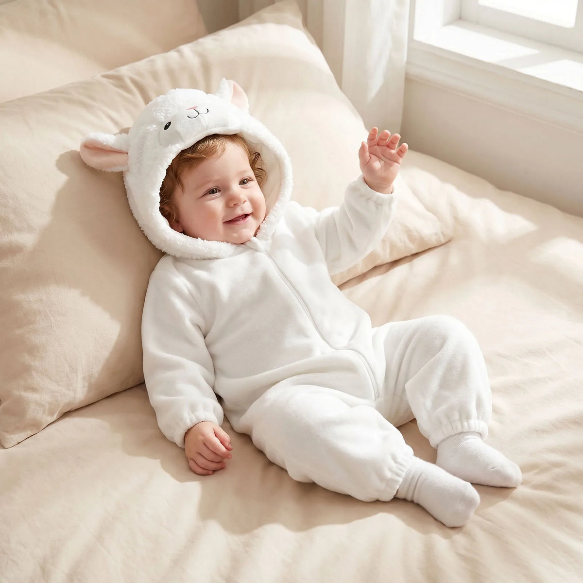 Pudcoco Infant Hooded Plush Romper Cartoon Animal Winter Jumpsuit