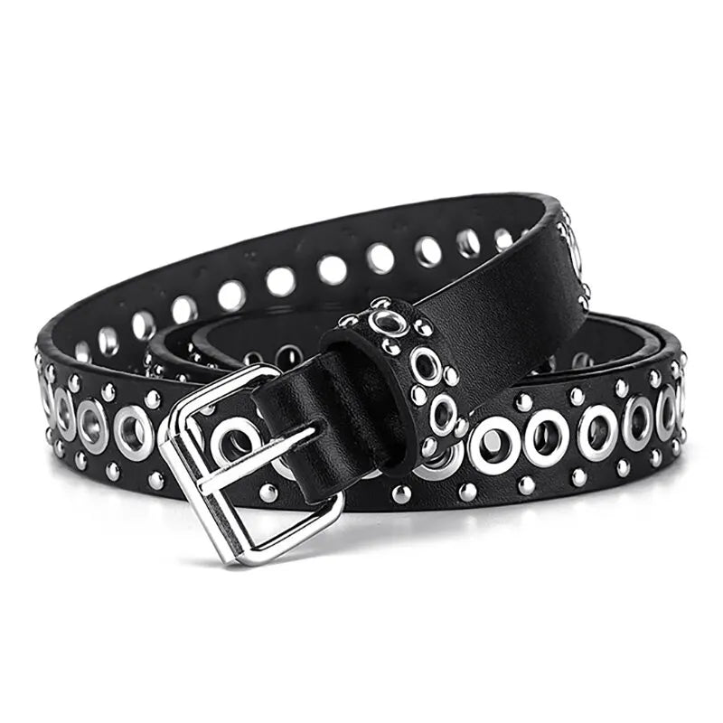 Womens Rivet Thin Belt With Needle Buckle Fashionable Y2K Style