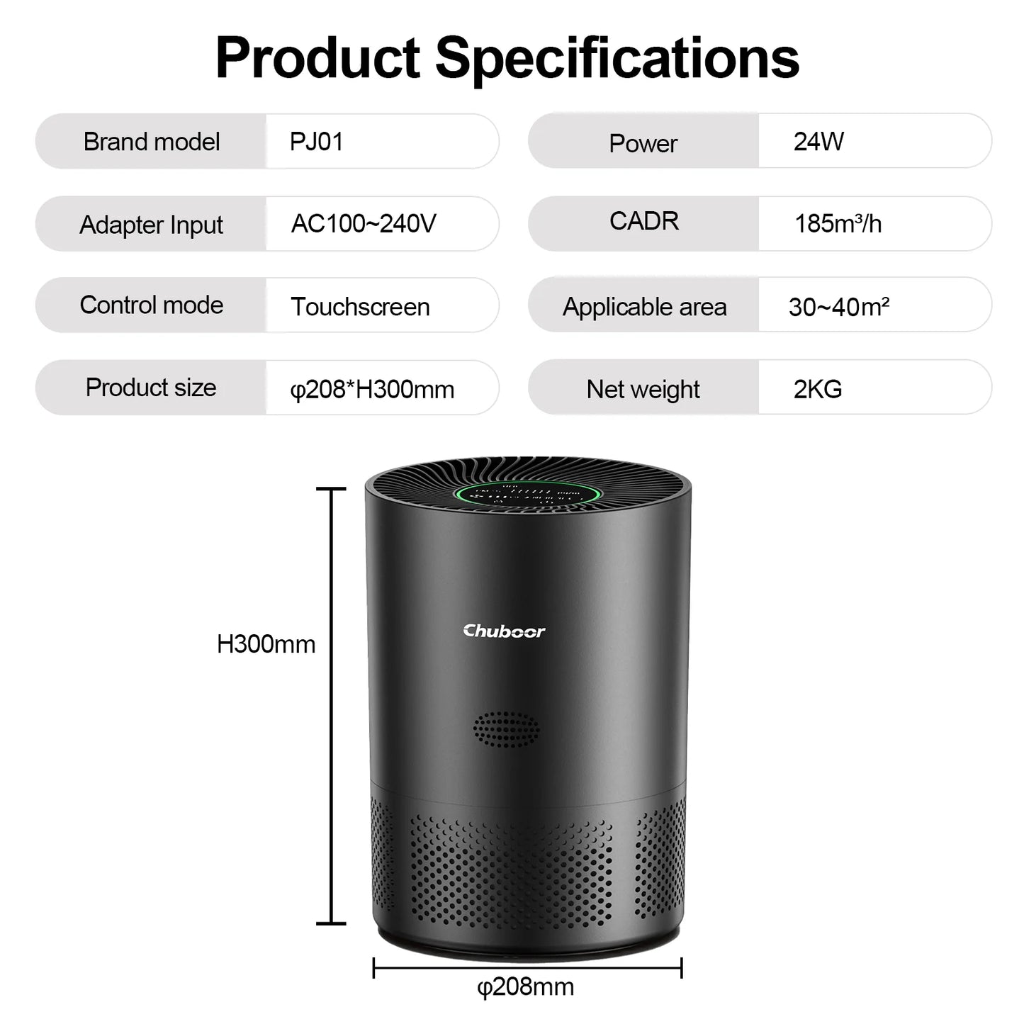 Chuboor H13 True HEPA Air Purifier With Smart PM2.5 Monitoring