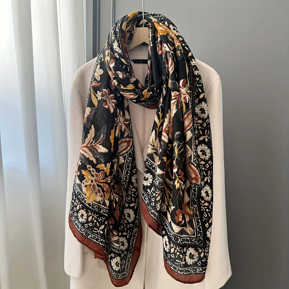 Retro Floral Long Scarf Breathable Soft Shawl Unisex Outerwear