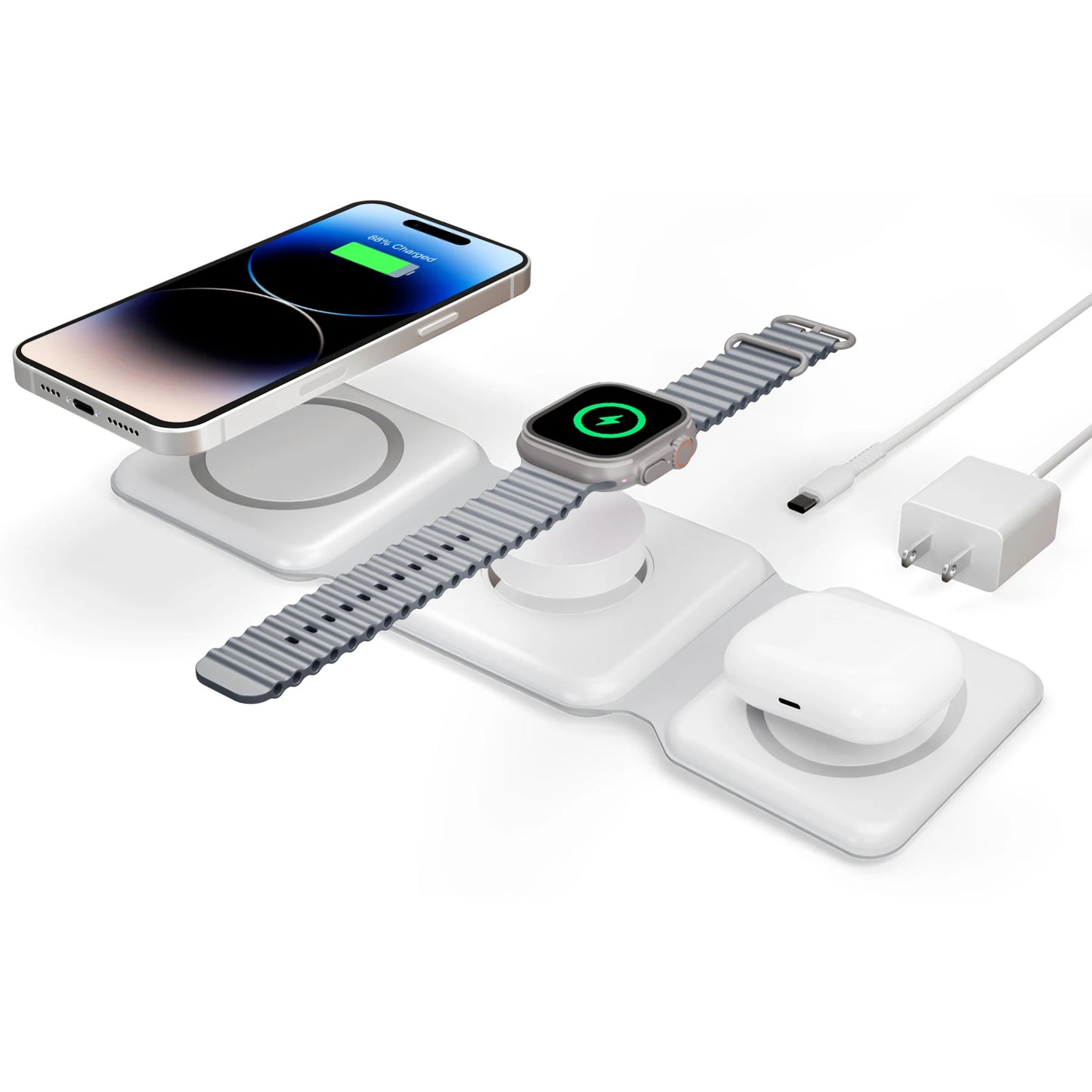 15W Magnetic Wireless 3 In 1 Foldable Charging Station