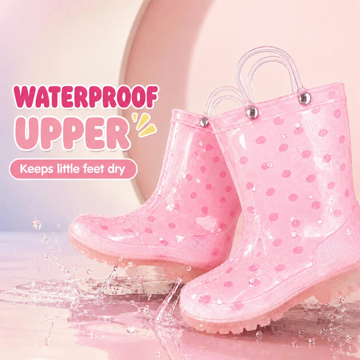 Girls Waterproof Rain Boots With Pull Handles For Outdoor Adventure