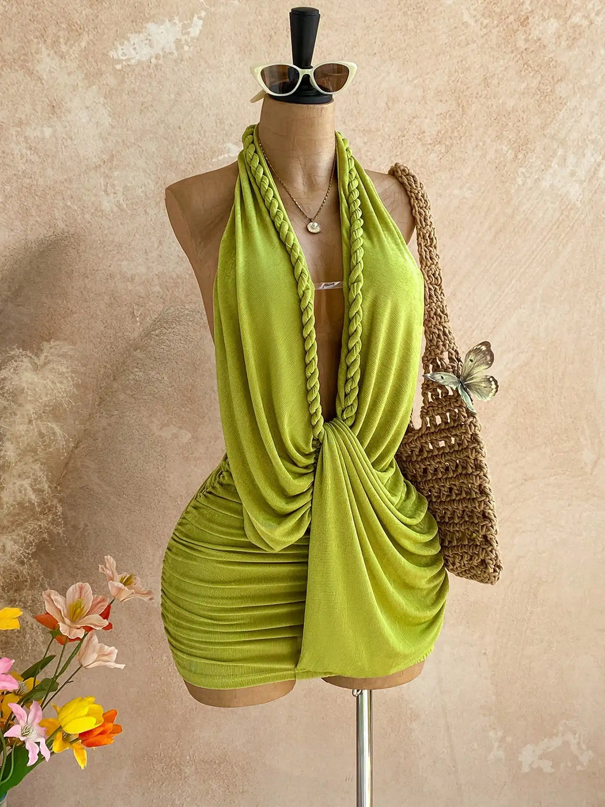 Women Halter Backless Mini Dress Summer Beach Vacation Style