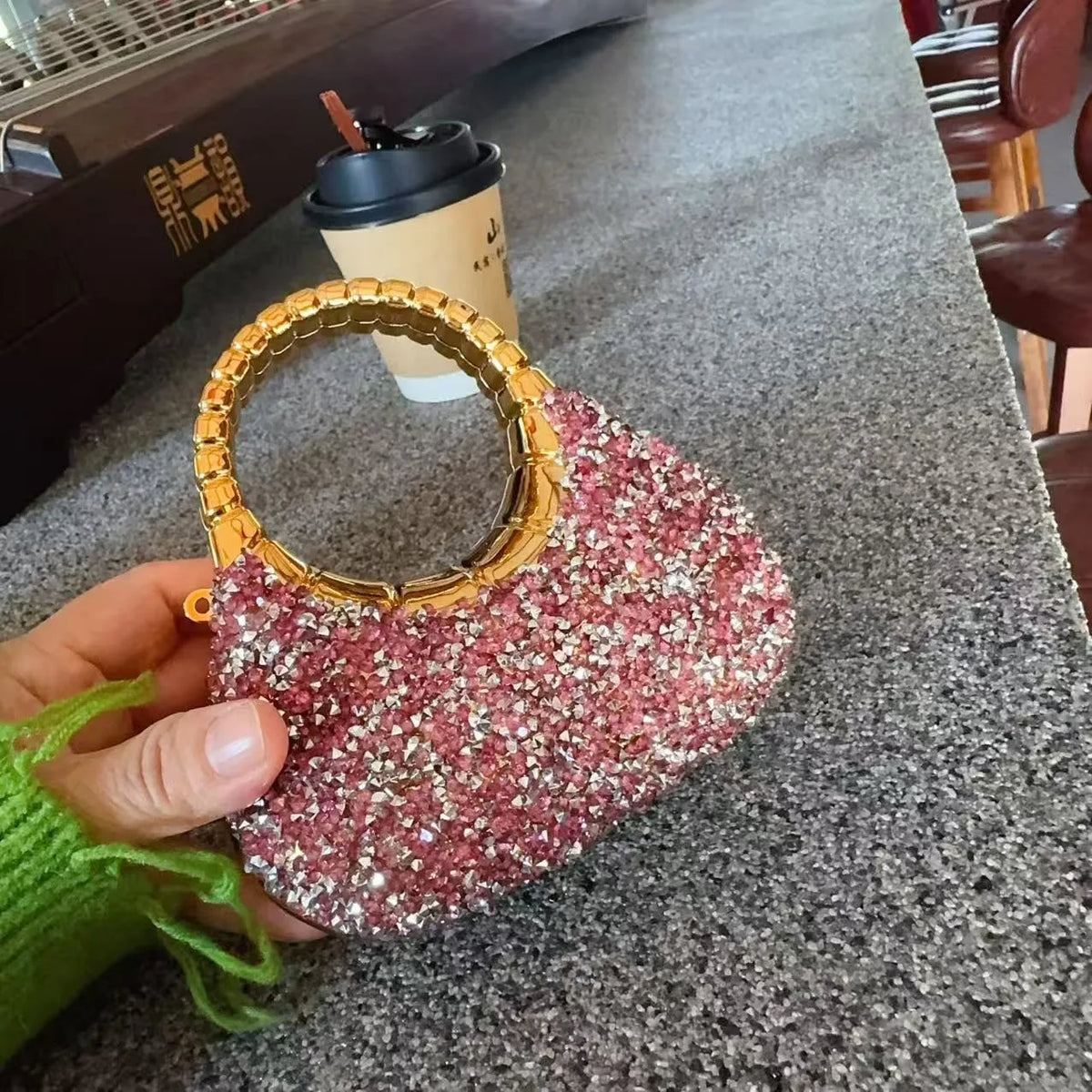 Luxury Brand Mini Heart Sh Sequined Acrylic Clutch Bag