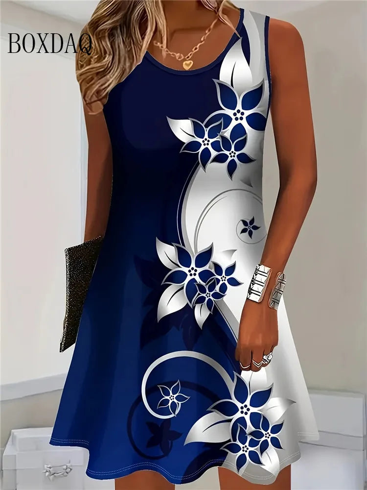 Boxdaq Women Bohemian Sleeveless Floral Knit Summer Beach Dress