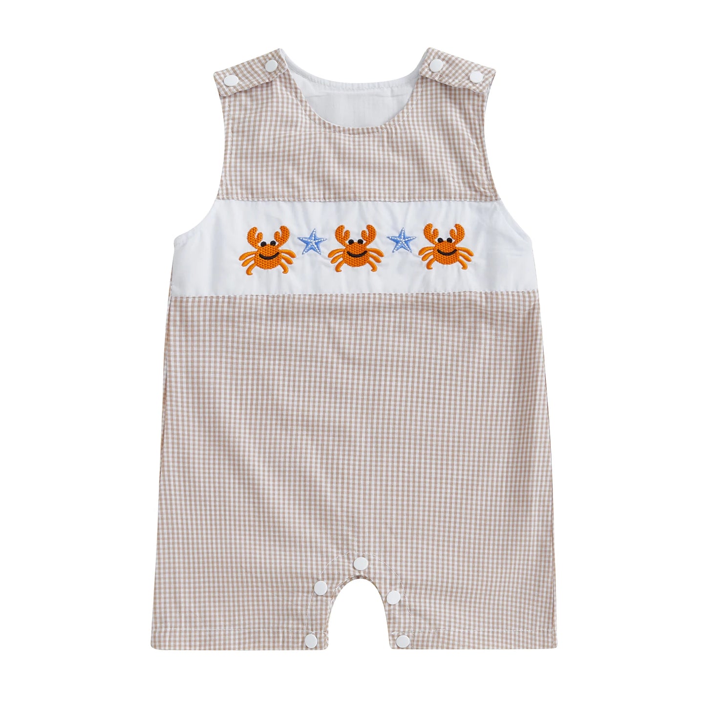 Cotton Polyester Baby Romper With Embroidery And Buttons